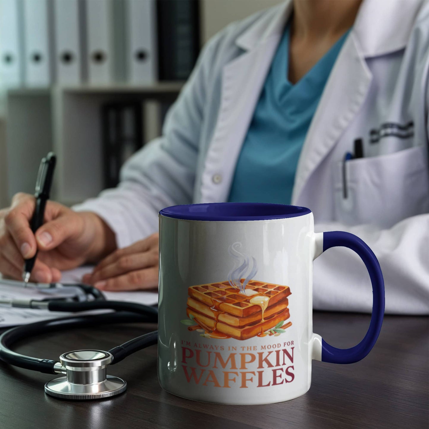 I'm Always in the Mood for Pumpkin Waffles Color Accent Ceramic Mug | Autumn Coffee Mug