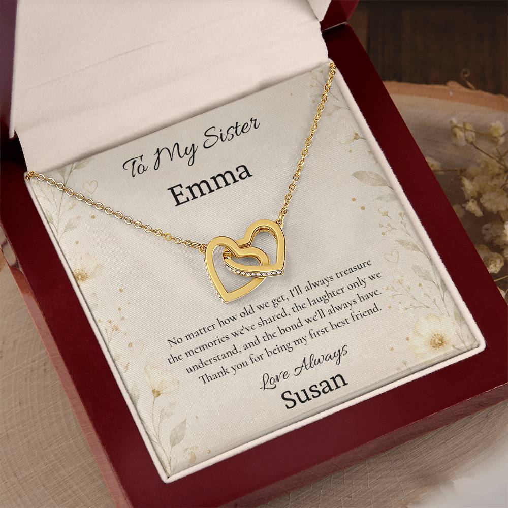 To My Sister – My First Best Friend Interlocking Hearts Necklace