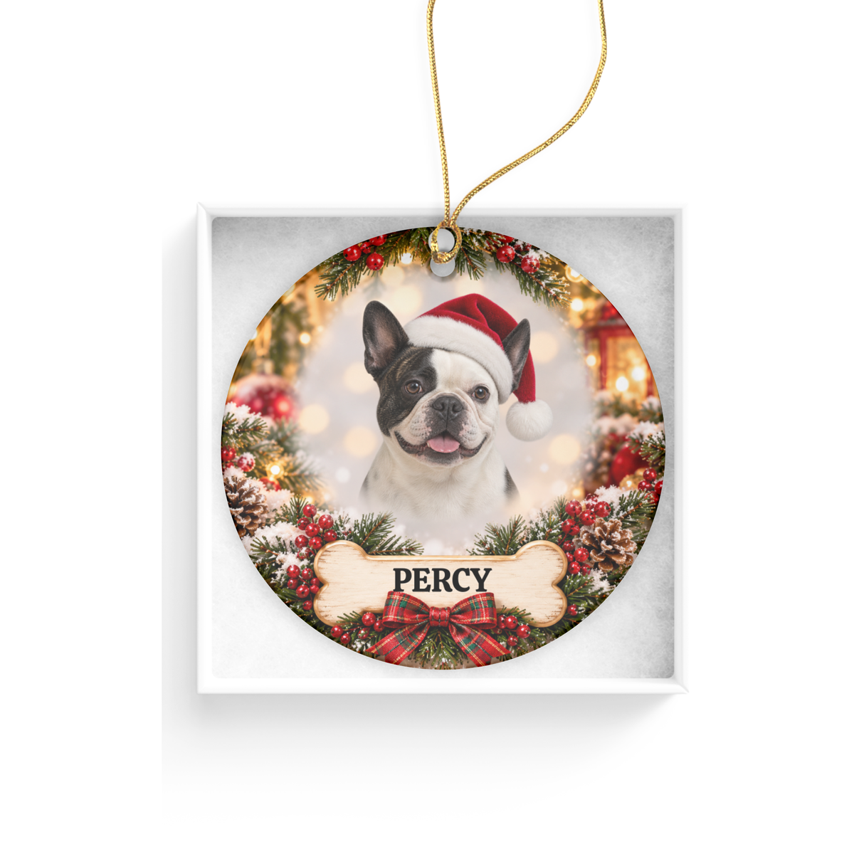 Personalized Dog Christmas Portrait Ceramic Ornament
