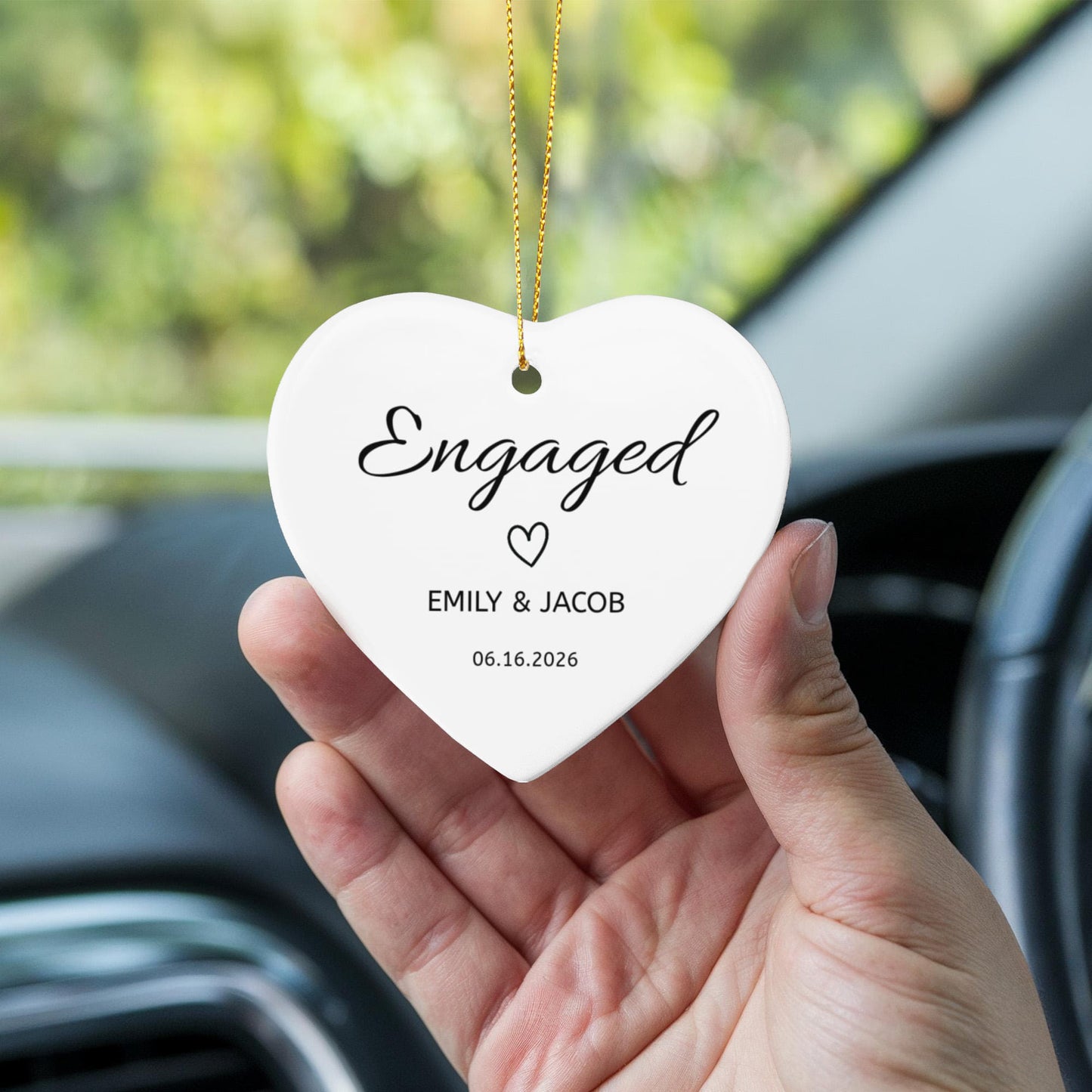 💍 Engaged Personalized Heart Ornament – Custom Names & Date