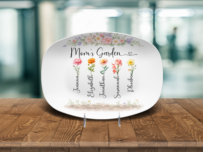 Mom’s Garden Birth Flower Platter – Personalized Mother’s Day Gift for Mom from Kids – Custom Family Birth Month Flowers Plate – Mom Kitchen Decor Gift
