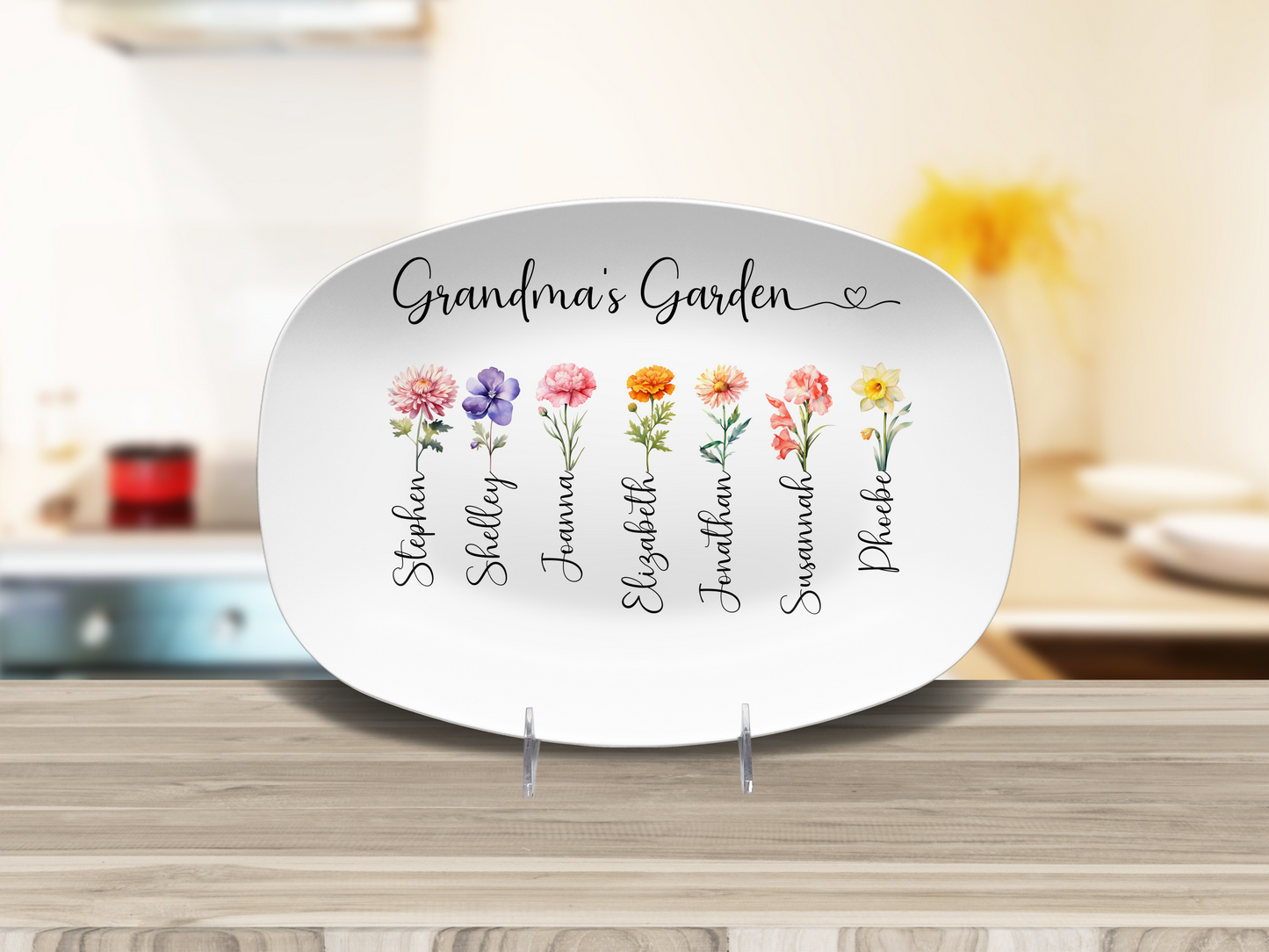 Personalized Grandma’s Garden Birth Flower Platter – Custom Kids Names Plate – Gift for Grandma from Grandchildren – Mother’s Day or Grandparents Day Gift
