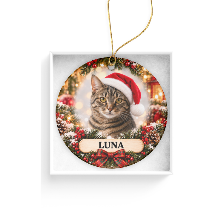Personalized Cat Christmas Ornament – Custom Photo Portrait & Name