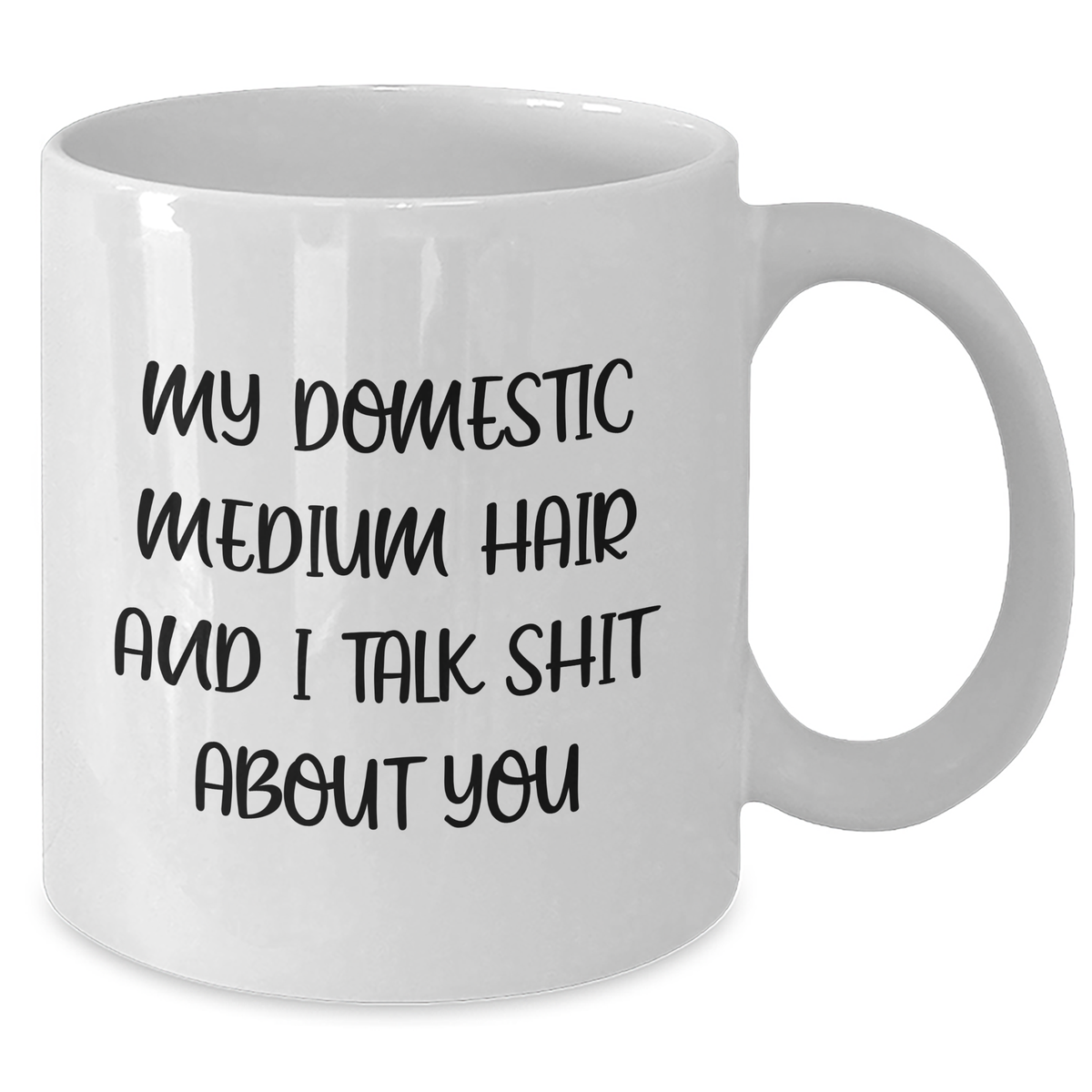 Funny Domestic Medium Hair Cat Quotes, Gifts from Friends for Family, Unique White Coffee Mug for Graduation, 'My Domestic Medium Hair And I Talk Shit About You' Printed on 11oz or 15oz Ceramic Mug - Additional