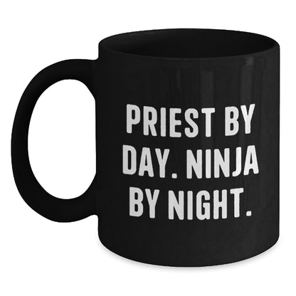 Funny Priest Gifts from Friends for Priest - Priest By Day Ninja By Night Black Coffee Mug, Birthday Unique Gifts - Main