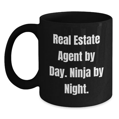 Funny Real Estate Agent Gifts from Friends - Birthday Unique Gifts for Real Estate Agent - Black Coffee Mug with Real Estate Agent By Day. Ninja By Night. - Main