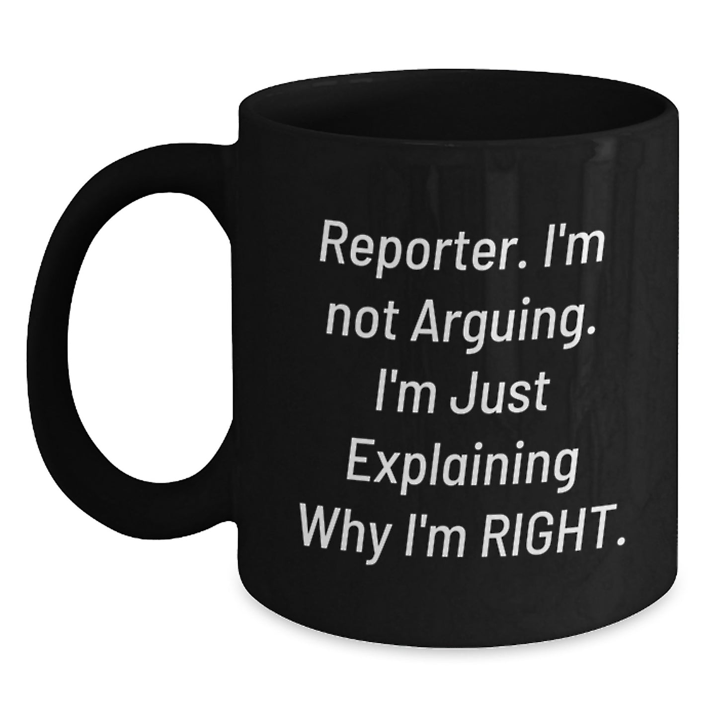 Funny Reporter Christmas Unique Gifts from Friends Black Coffee Mug, Perfect for Reporter Men - Main
