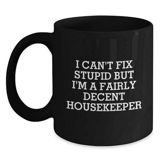 Funny Housekeeper Gifts from Friends, Housekeeper Christmas Unique Gifts for Men, Women, Friends, Coworkers, Family - Black Coffee Mug - Main