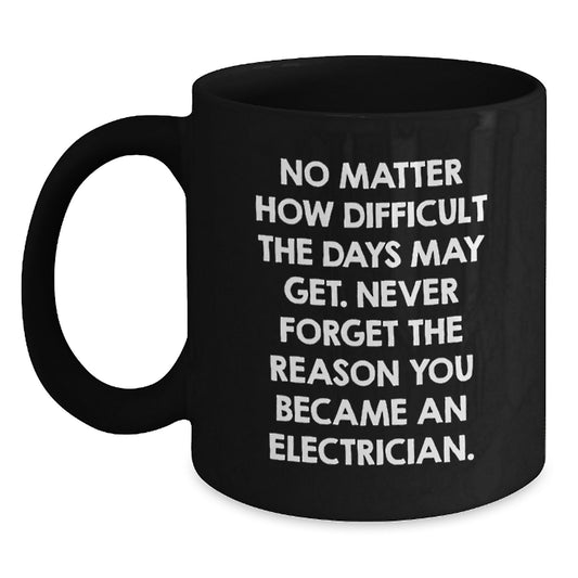 Gifts from Family for Electrician Friends and Colleagues Black Coffee Mugs, Motivational Inspirational Funny Quote, Birthday Unique Gifts for Him - Main