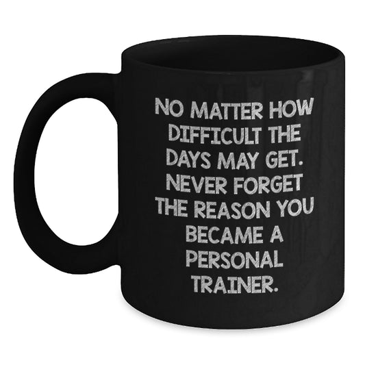 Funny Personal Trainer Christmas Unique Gifts from Friends, Black Coffee Mug for Men, Inspirational Quote about Staying Motivated - Main