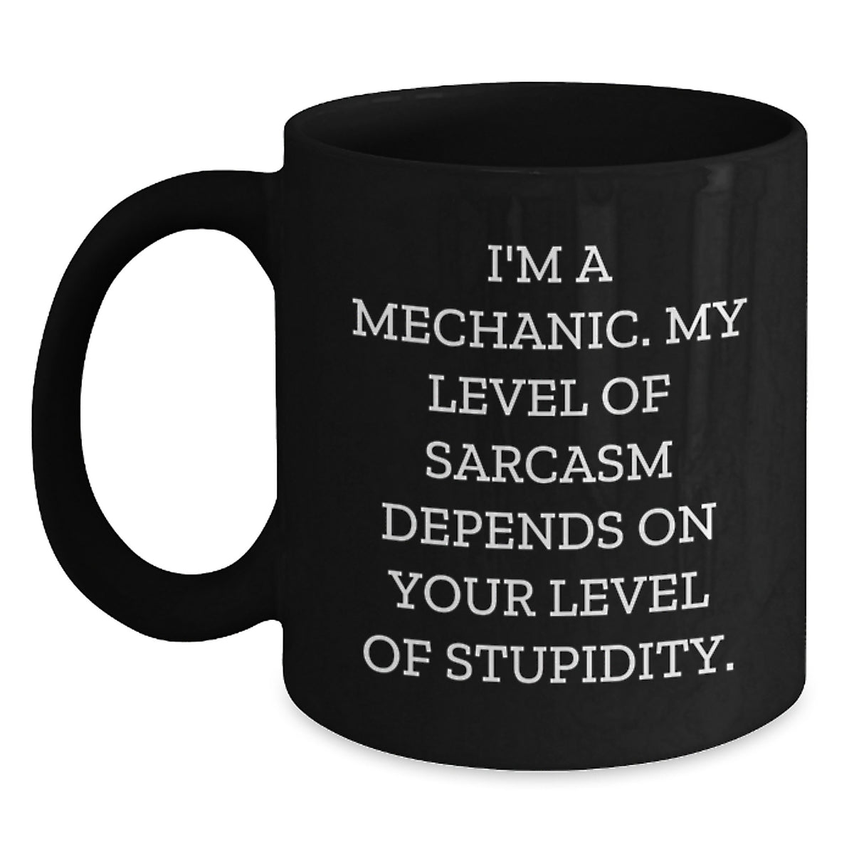 Funny Mechanic Gifts from Family - Gift for Mechanic Dad on Father's Day Unique Gifts - Black Coffee Mug with 'I'm A Mechanic. My Level Of Sarcasm Depends On Your Level Of Stupidity.' - Main
