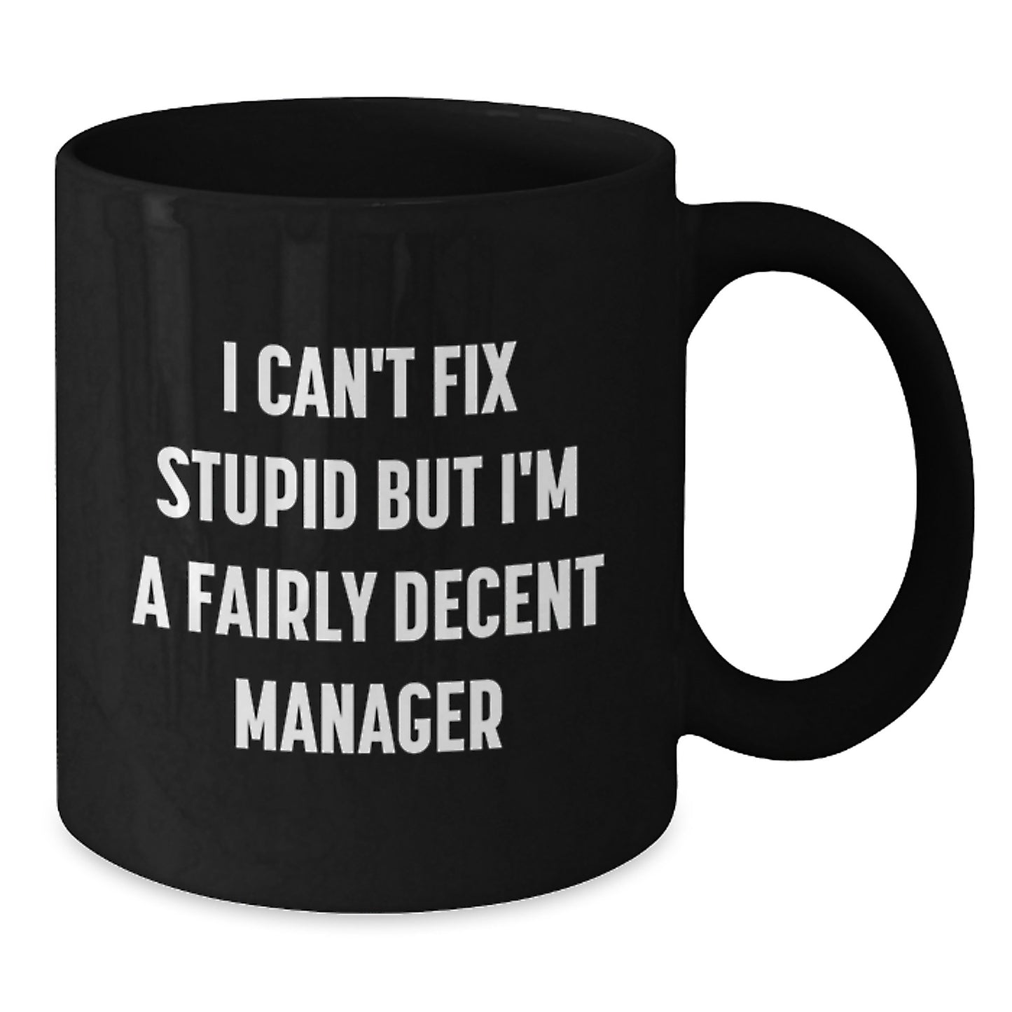 Funny Manager Gifts Christmas Black Coffee Mug 'I Can't Fix Stupid But I'm A Fairly Decent Manager' for Men Women Friends Coworkers - Additional
