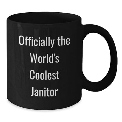 Funny Janitor Gifts for Men - 'Officially The World's Coolest Janitor' Black Coffee Mug - Unique Birthday Unique Gifts from Friends to Coworkers - Additional