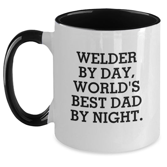 Funny Welder Gifts from Men, Two Tone Coffee Mug for Welder By Day, World's Best Dad By Night, Graduation Unique Gifts - Main