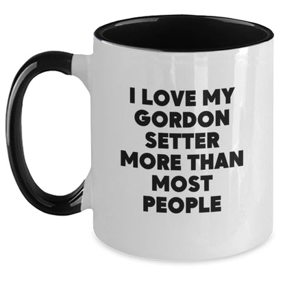Funny Gordon Setter Dog Gifts from Friends for Birthday - I Love My Gordon Setter More Than Most People Two Tone Coffee Mug, Black and White, 11oz - Main