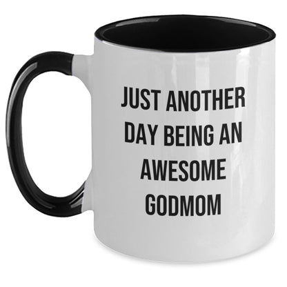 Funny Godmom Gifts from Family for Christmas Unique Two Tone Coffee Mugs, Just Another Day Being An Awesome Godmom - Main