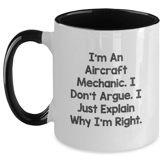 Funny Aircraft Mechanic Gifts for Men - Two Tone Coffee Mugs Gifts from Family - Inspirational Quote - Black and White, Red and White, Navy and White, Pink and White - Main