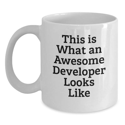 Funny Developer Gifts for Him, Birthday Unique White Coffee Mug with Inspirational Quote 'This Is What An Awesome Developer Looks Like', Gifts from Men, Coworkers, Family to Friends, Colleagues - Main