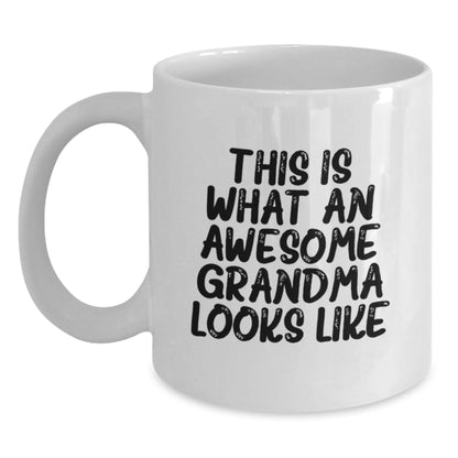 Funny Grandma Gifts for Women, White Coffee Mug, Gifts from Family, This Is What An Awesome Grandma Looks Like Inspirational Quote - Main