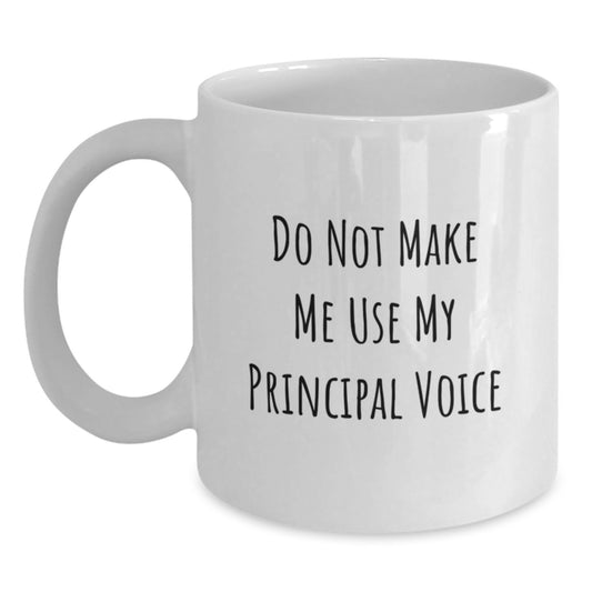 Funny Principal Gifts from Friends - Do Not Make Me Use My Principal Voice White Coffee Mug for Birthday - Main