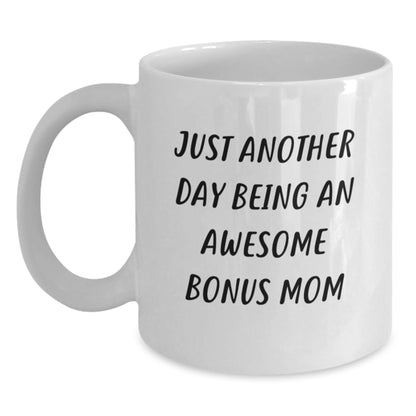 Funny Bonus Mom Christmas Unique Gifts from Men, Women, or Friends to Bonus Mom or Dad White Coffee Mug, Best Unique Christmas Unique Gift for Bonus Mom - Main