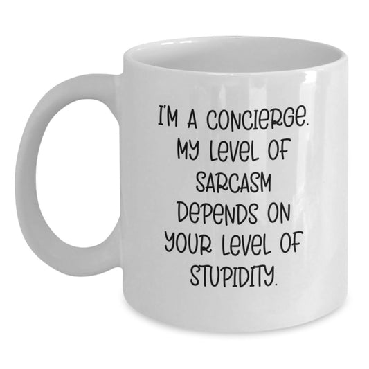 Concierge Funny Gifts from Friends White Coffee Mugs Birthday Unique for Men, Women, Family, Coworkers - Main