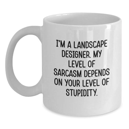 Funny Landscape Designer Gifts, White Coffee Mug for Mom, I'm A Landscape Designer My Level Of Sarcasm Depends On Your Level Of Stupidity, Gifts from Family, Gifts for Landscape Designer - Main
