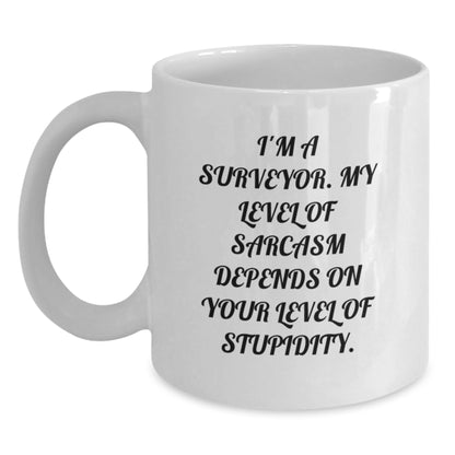 Funny Surveyor Gifts, White Coffee Mug, Birthday Unique Presents, Gifts from Friends to Surveyor, 'I'm A Surveyor. My Level Of Sarcasm Depends On Your Level Of Stupidity.' Quote Mug - Main