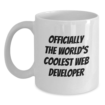 Funny Web Developer Birthday Unique Gifts for Friends from Men, Unique White Coffee Mug Quote 'Officially The World's Coolest Web Developer' - Main