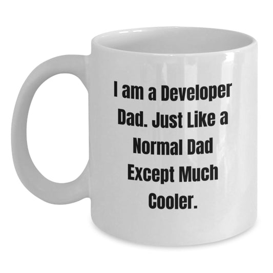 Funny Developer Gifts from Dad to Graduate - White Coffee Mug, 11oz or 15oz Capacity, Perfect for Coding Enthusiasts, Dad Jokes, and Coffee Lovers - Gifts for Developer Friends or Coworkers - Main