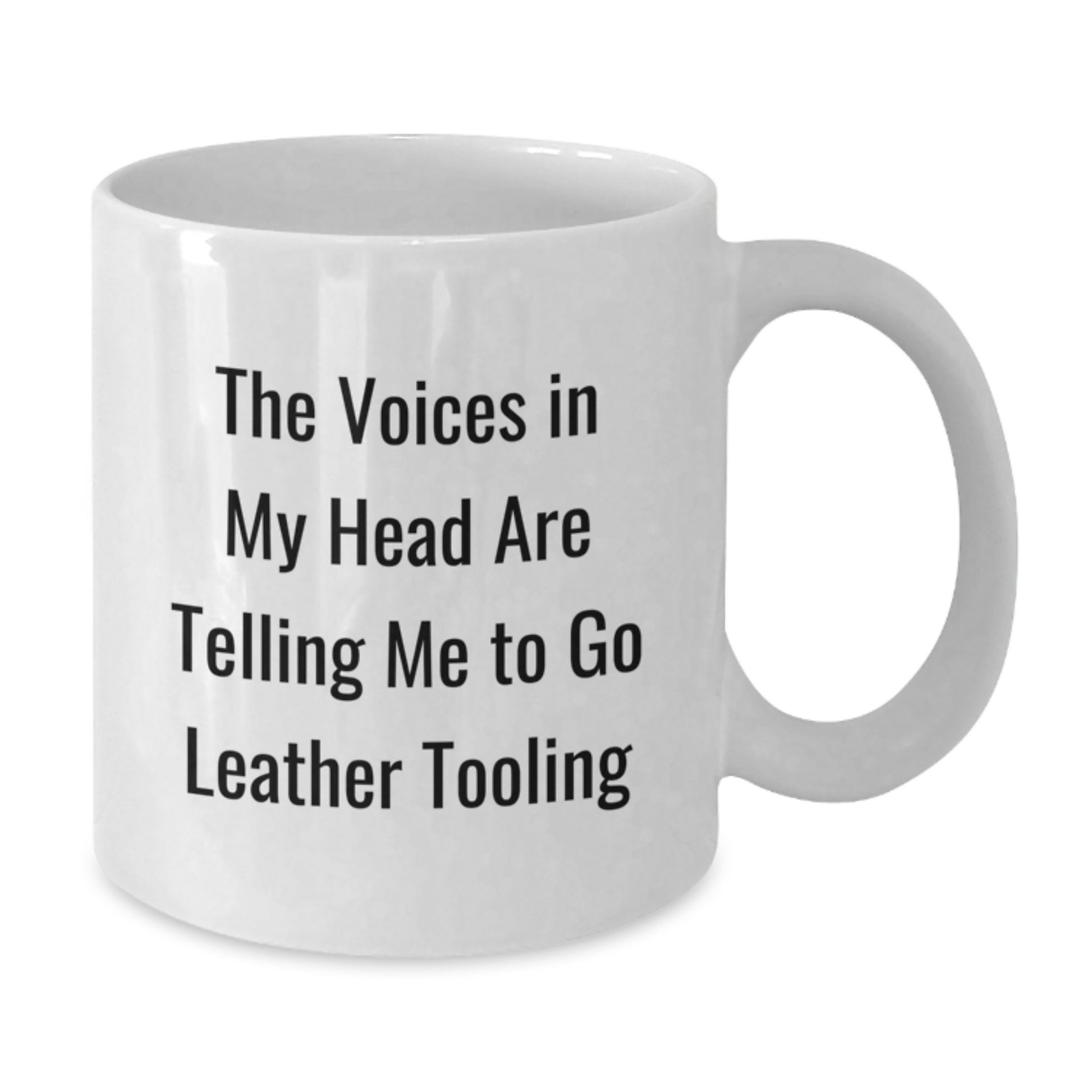 Funny Leather Tooling Gifts for Him from Friends - White Coffee Mug with The Voices In My Head Are Telling Me To Go Leather Tooling Quote, Birthday Unique Gifts - Additional