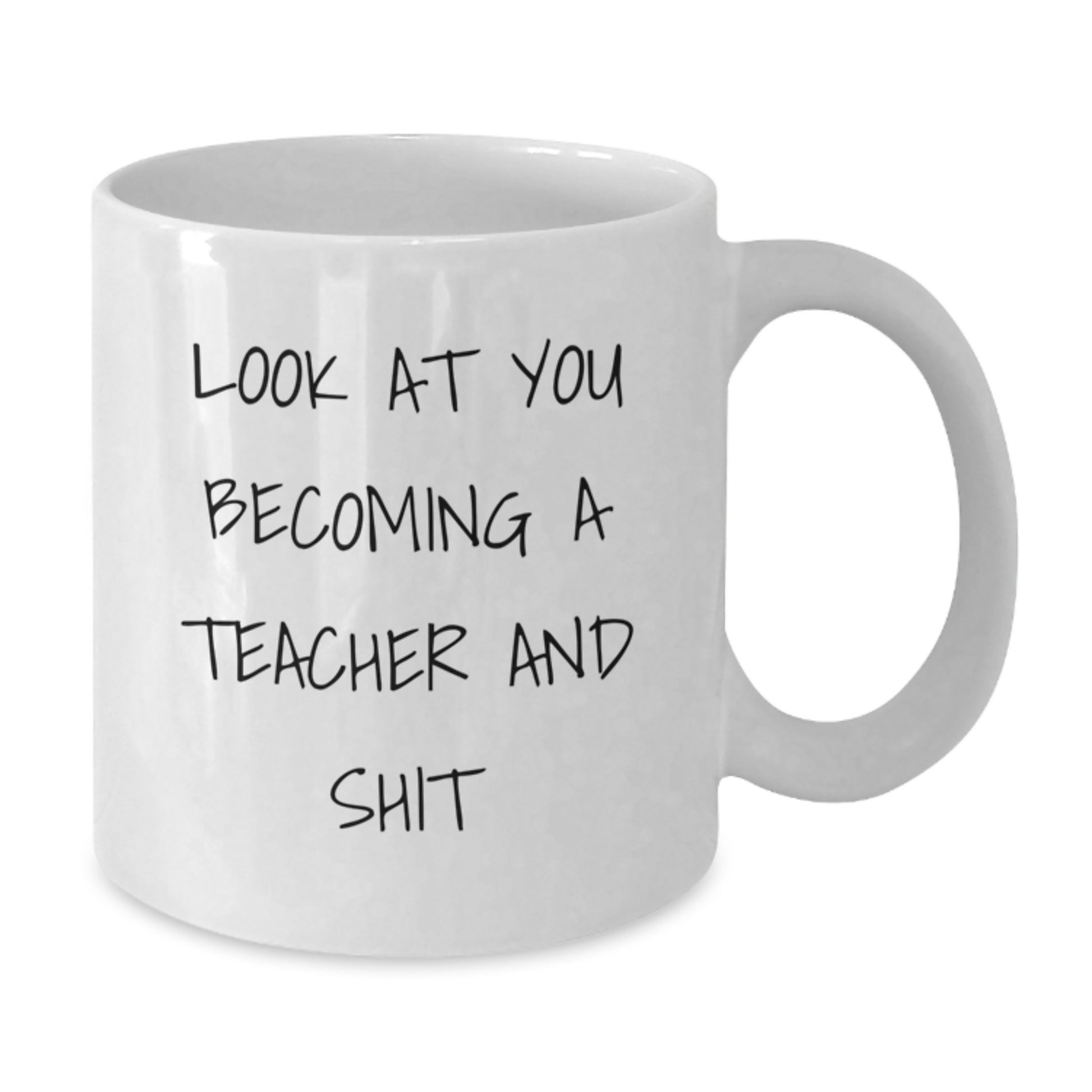 Funny Teacher Gifts from Men to Teacher, Unique White Coffee Mugs for Christmas, Quote - 'Look At You Becoming A Teacher And Shit' - Additional