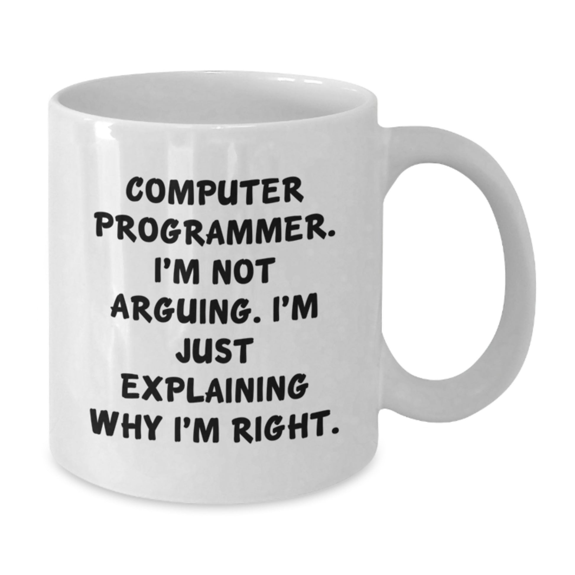Funny Computer Programmer White Coffee Mug, Gifts from Friends to Computer Programmer, Birthday Unique Ideas, 'I'm Not Arguing. I'm Just Explaining Why I'm Right.' - Additional