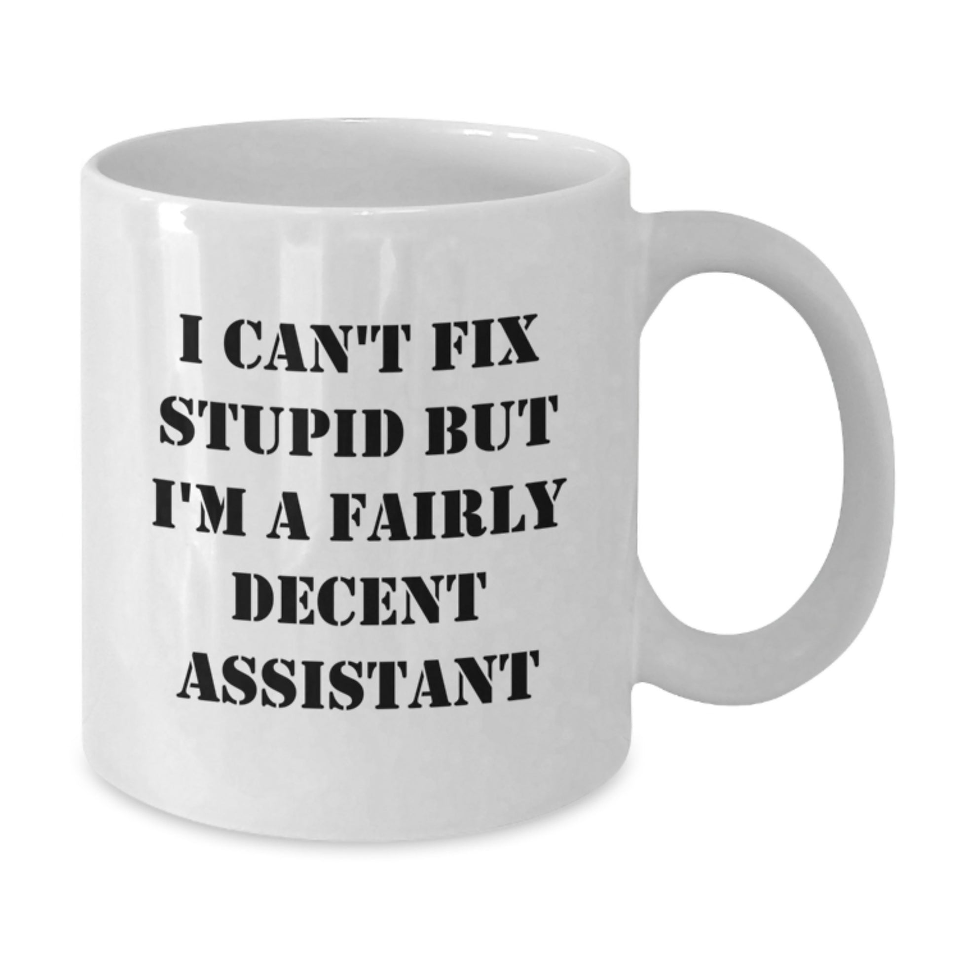 Funny Assistant Quotes Gifts for Friends and Family - I Can't Fix Stupid But I'm A Fairly Decent Assistant White Coffee Mug, Christmas Unique Presents for Assistant Enthusiasts - Additional