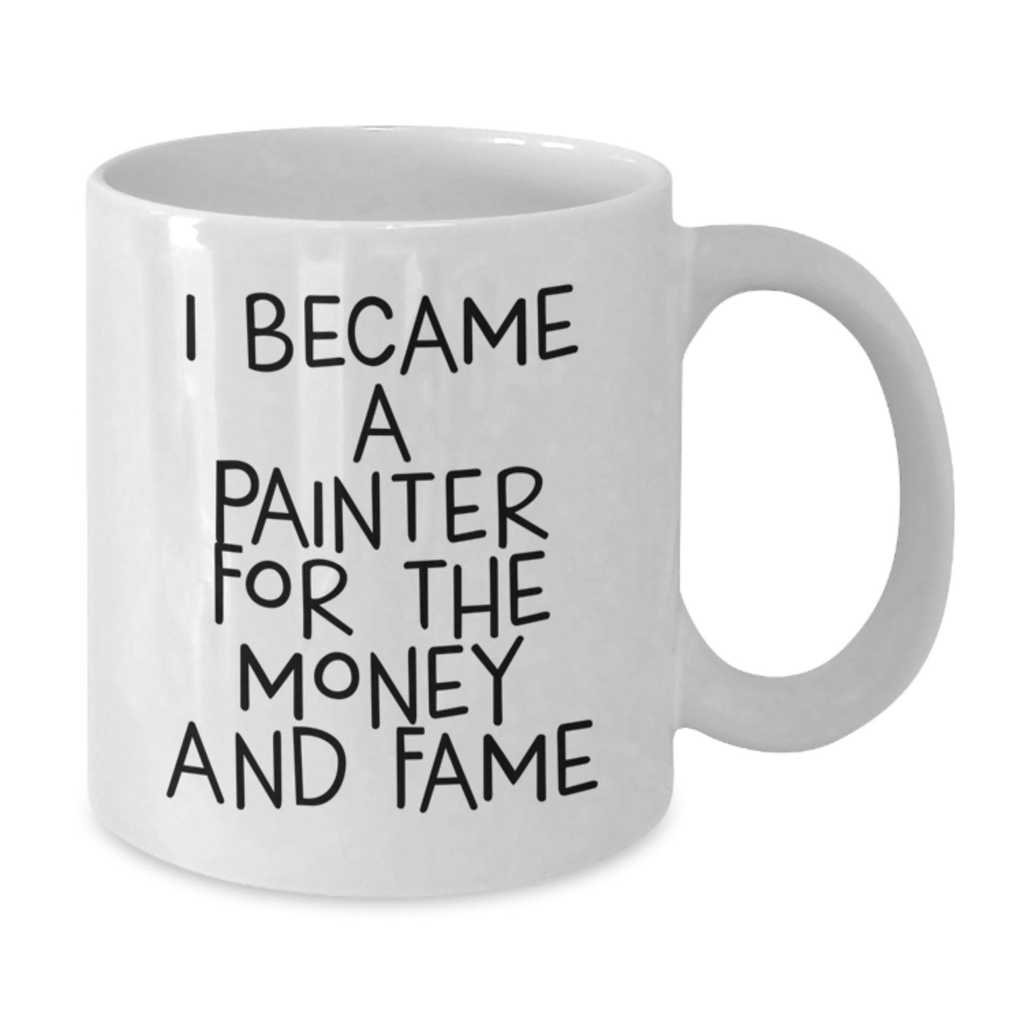 Funny Painter Quotes White Coffee Mug, Gifts from Friends for Painter on Birthday, I Became a Painter for Money and Fame - White 11oz/15oz Ceramic Mug - Additional