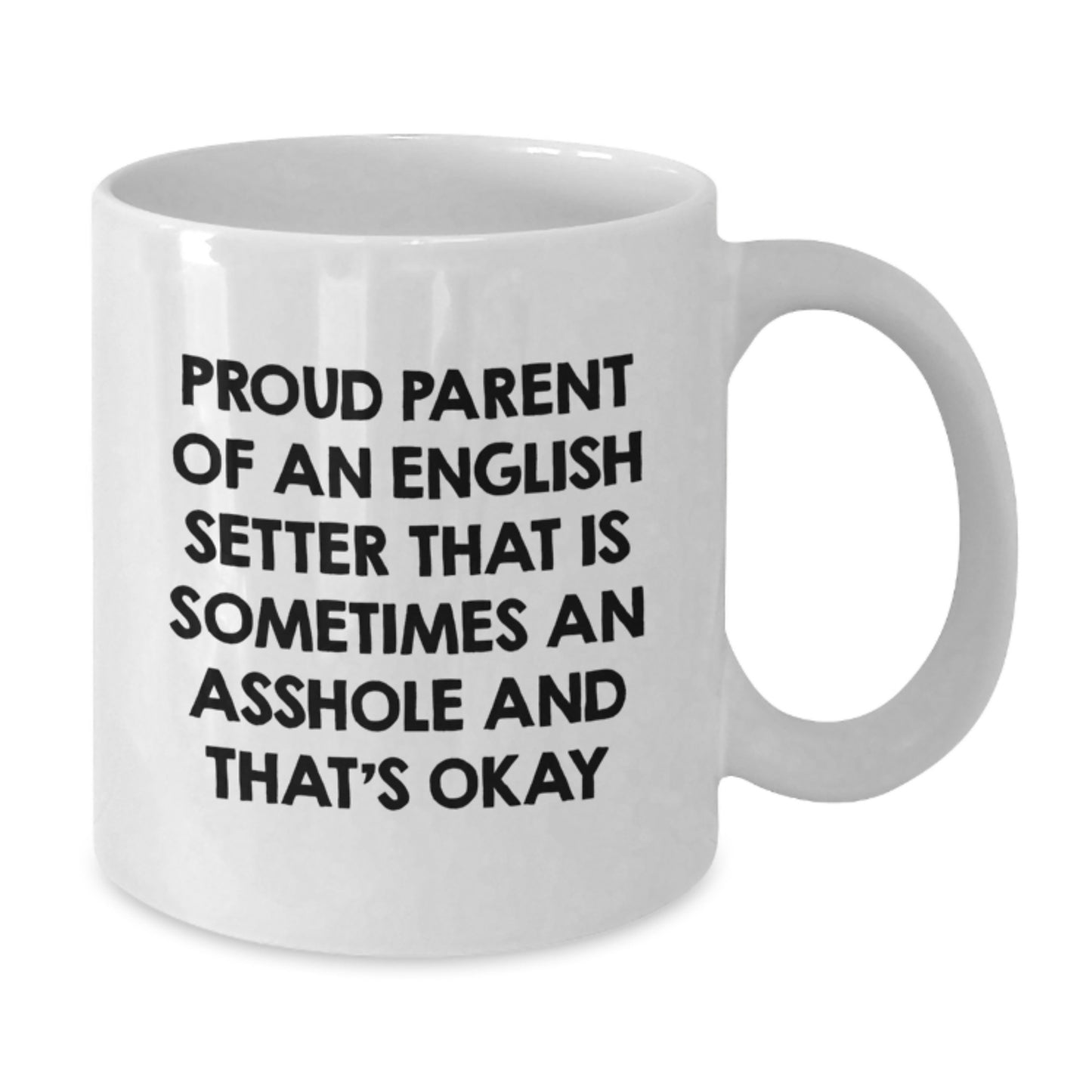 English Setter Dog Parent Gifts, Funny White Coffee Mug for Graduation from Proud Parents, 'Sometimes an Asshole and That's Okay' Quote - Additional