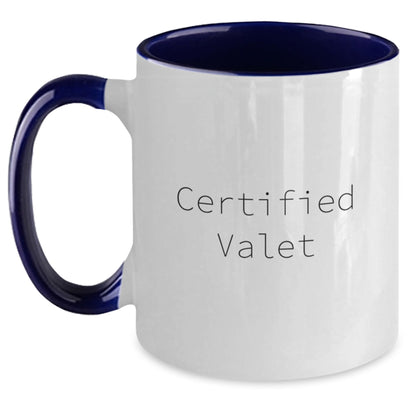 Certified Valet Funny Two Tone Coffee Mugs Gifts from Friends to Valet on Birthday, Quote: 'Good Job!', Black and White, 11oz Ceramic Mug - Main