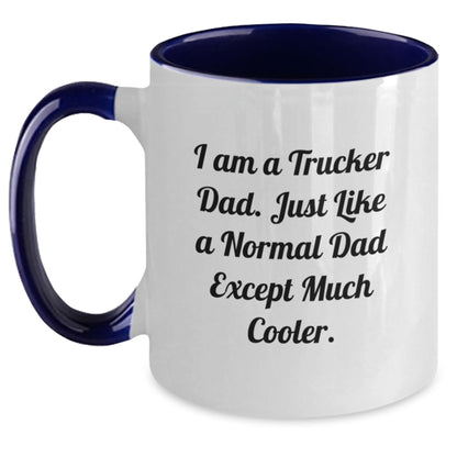 Funny Trucker Gifts for Graduation, Unique Two Tone Coffee Mug, 'I Am A Trucker Dad' Quote, Gifts from Family to Trucker Dad - Main