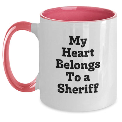 Funny Sheriff Gifts for Him, Two Tone Coffee Mug with 'My Heart Belongs To A Sheriff' Quote, Unique Graduation Gifts for Men from Friends - Main