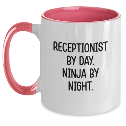 Funny Receptionist Gifts from Coworkers - Two Tone Coffee Mug - Receptionist By Day. Ninja By Night. - Birthday Unique Presents - Main