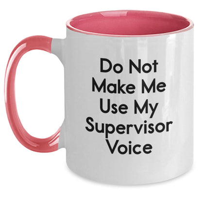 Funny Supervisor Gifts from Friends - 'Do Not Make Me Use My Supervisor Voice' Two Tone Coffee Mug for Graduation, Navy and White 11oz Ceramic Mug - Main