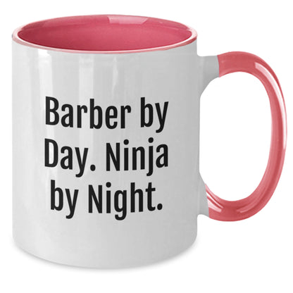 Funny Barber Gifts, Graduation Unique Gifts for Men, 'Barber By Day. Ninja By Night.' Two Tone Coffee Mug - Additional