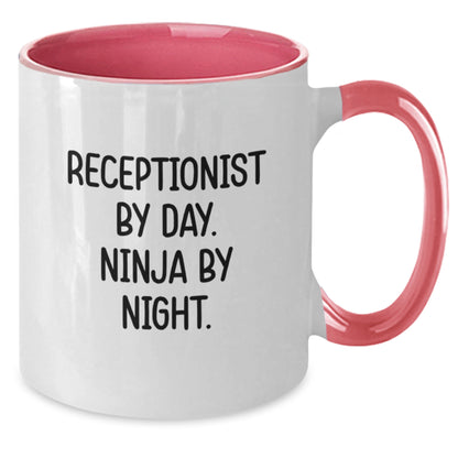 Funny Receptionist Gifts from Coworkers - Two Tone Coffee Mug - Receptionist By Day. Ninja By Night. - Birthday Unique Presents - Additional