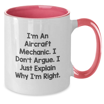 Funny Aircraft Mechanic Gifts for Men - Two Tone Coffee Mugs Gifts from Family - Inspirational Quote - Black and White, Red and White, Navy and White, Pink and White - Additional