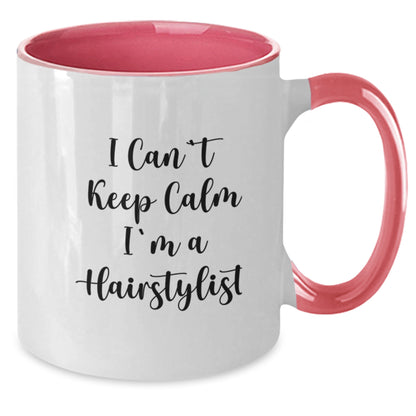 Hairstylist Favorites Funny Two Tone Coffee Mug, Gifts from Friends, Gifts for Hairstylist, Birthday Unique Gifts, I Can't Keep Calm - Additional