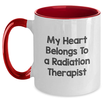 Funny Radiation Therapist Gifts from Friends - My Heart Belongs To A Radiation Therapist Birthday Unique Mugs Two Tone Coffee Mug Red White - Main