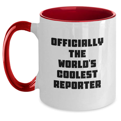 Gifts from Men for Mom, Officially The World's Coolest Reporter Two Tone Coffee Mug, Funny Quote Reporter Gifts for Her - Main