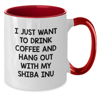 Funny Shiba Inu Dog Gifts from Friends, Birthday Unique Gifts for Men Who Love to Drink Coffee and Hang Out With Their Furry Companion - Two Tone Coffee Mug - Additional