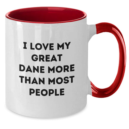 Funny Great Dane Dog Lovers Gifts from Friends - Unique Birthday Unique Gifts for Great Dane Dog Enthusiasts - I Love My Great Dane More Than Most People Quote on Two Tone Coffee Mug - Additional