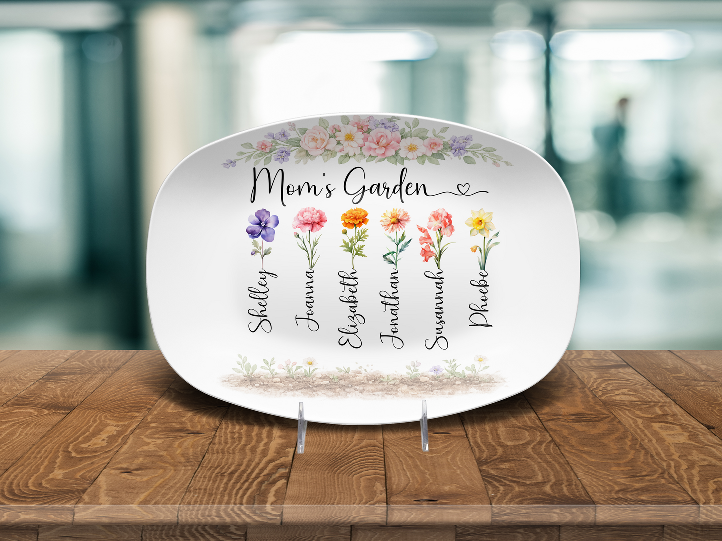 Mom’s Garden Birth Flower Platter – Personalized Mother’s Day Gift for Mom from Kids – Custom Family Birth Month Flowers Plate – Mom Kitchen Decor Gift